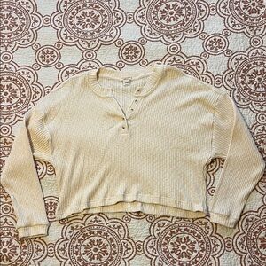 Billabong Cute Casual Loose Cream Crop Ribbed Women's Top, Lightweight Sweater M